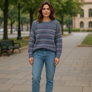 NWT Sundry Stripe Balloon Sleeve Sweater in Chambray
